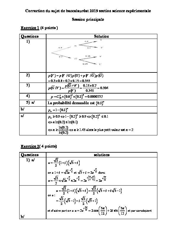 Correction de lépreuve de mathématiques (bac Sciences