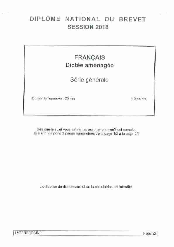 [PDF] Dictée aménagée, série générale