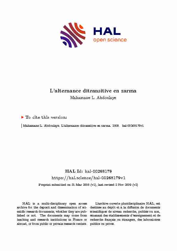 [PDF] Lalternance ditransitive en zarma - Archive ouverte HAL