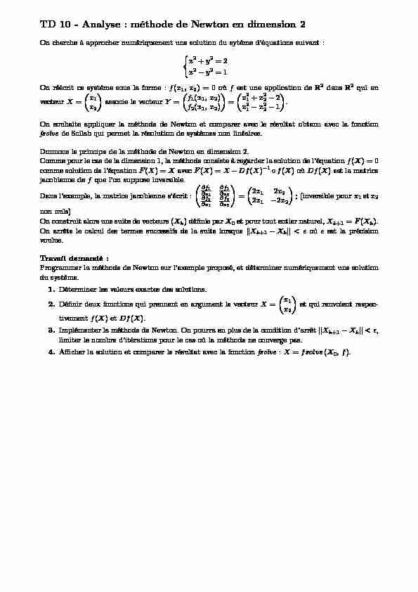 TD 10 - Analyse : méthode de Newton en dimension 2