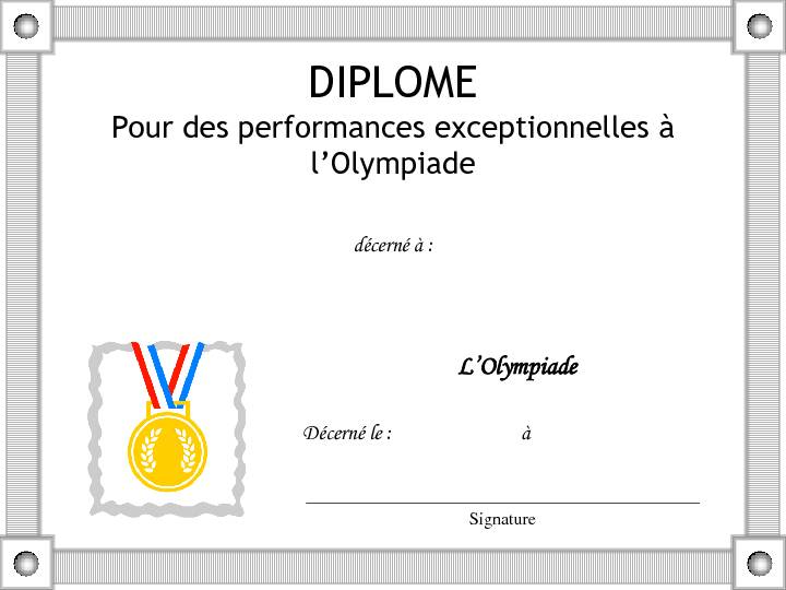 DIPLOME Pour des performances exceptionnelles à lOlympiade