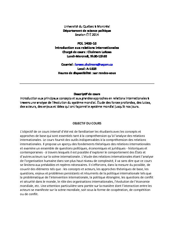 [PDF] POL 1400-10 Introduction aux relations internationales