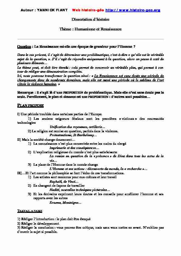 [PDF] Dissertation dhistoire Thème : Humanisme et Renaissance