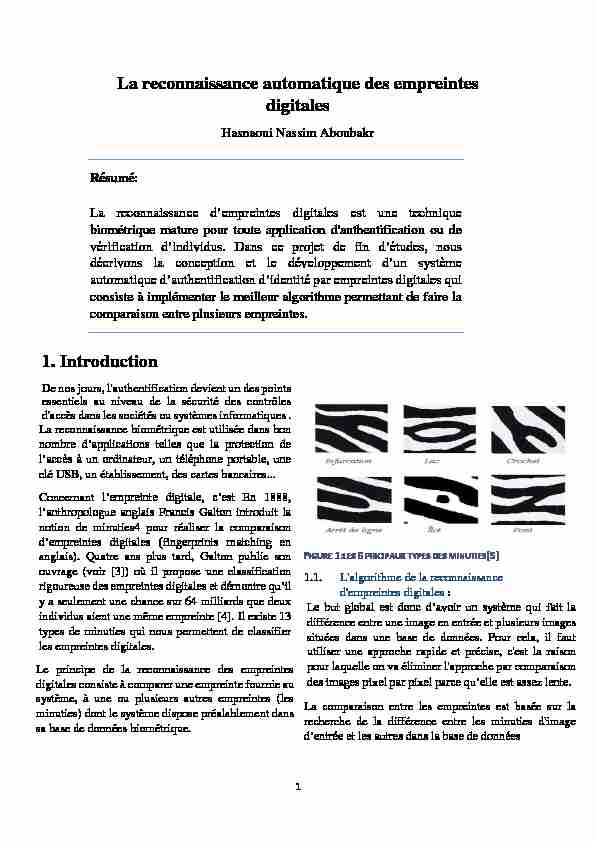 [PDF] La reconnaissance automatique des empreintes digitales 1