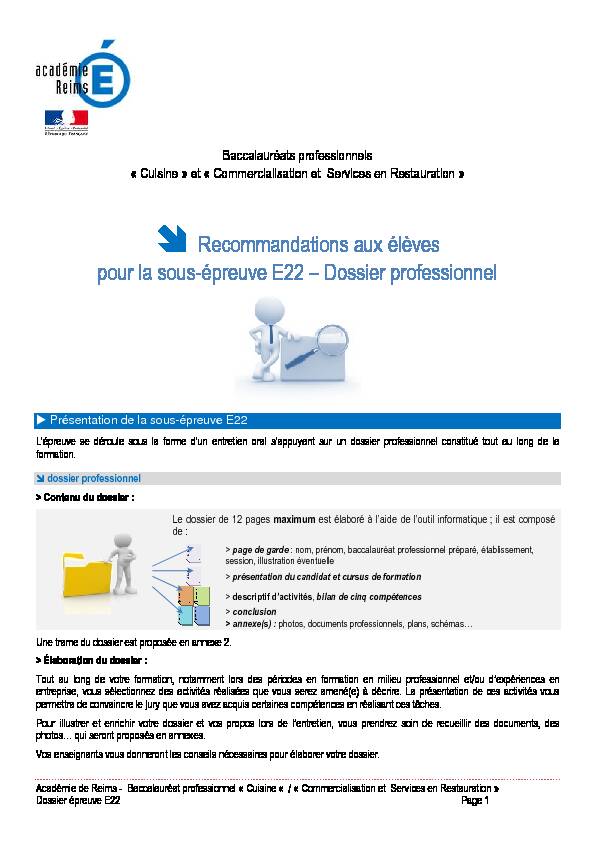 [PDF] Dossier eleve E22 - Hôtellerie-Restauration