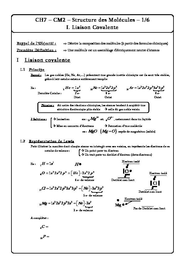 [PDF] 1/6 I Liaison Covalente I Liais