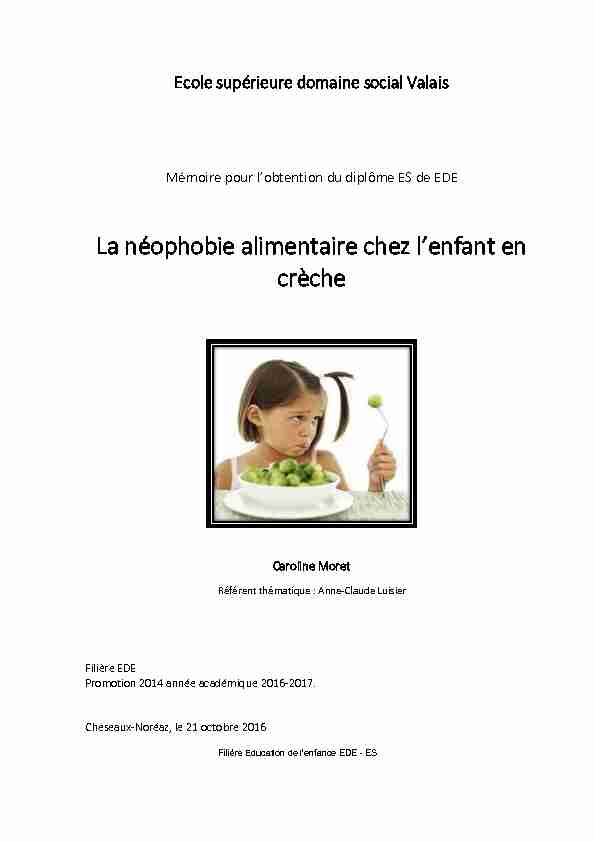 [PDF] La néophobie alimentaire chez lenfant en crèche - RERO DOC