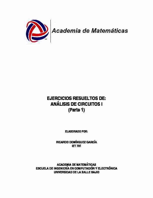 [PDF] EJERCICIOS RESUELTOS DE: ANÁLISIS DE CIRCUITOS I (Parte 1)