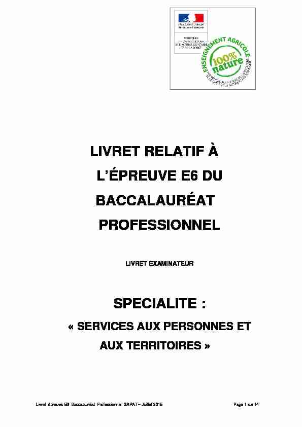 [PDF] LIVRET RELATIF À LÉPREUVE E6 DU BACCALAURÉAT  - Chlorofil
