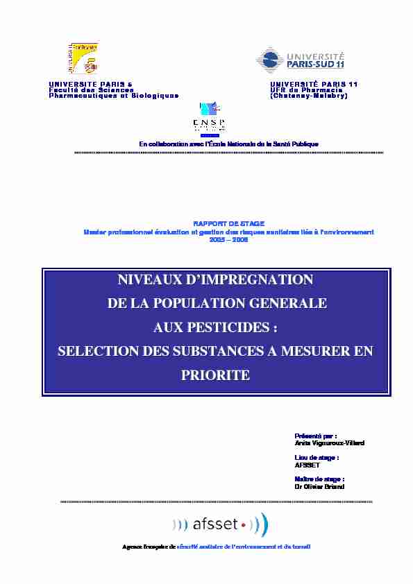 [PDF] Rapport de stage à lAfsset relatif à - Anses