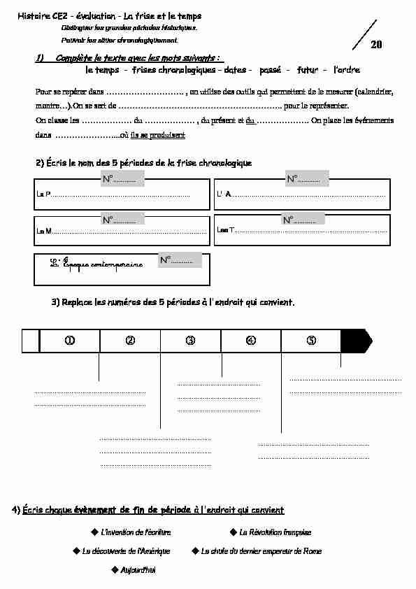 [PDF] (Histoire CE2 - évaluation - la frise chronologique) - PEDAGOGITE