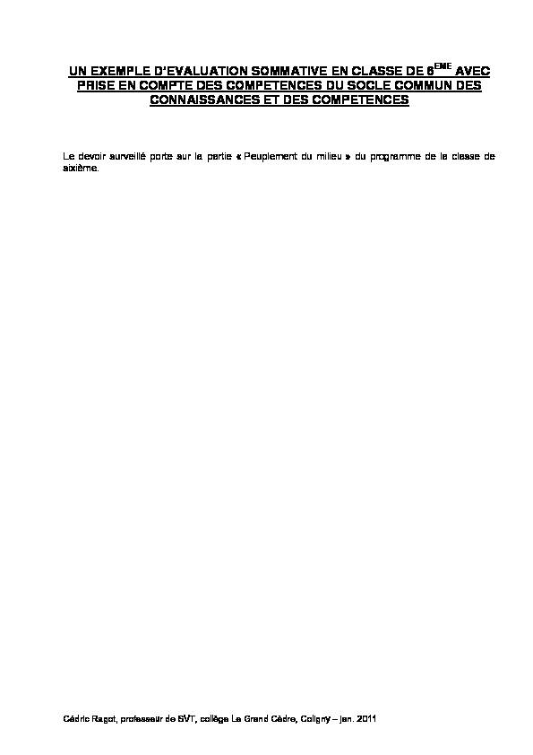 [PDF] UN EXEMPLE DEVALUATION SOMMATIVE EN  - SVT Lyon