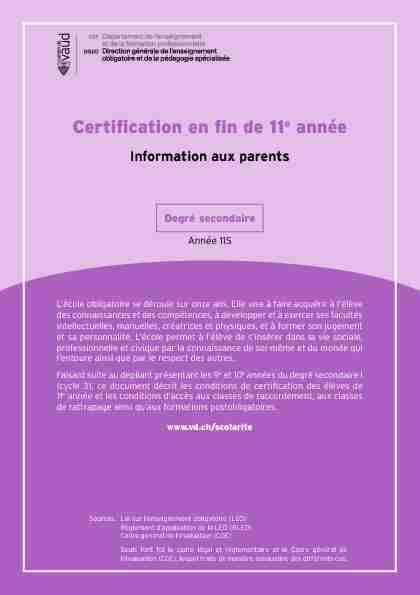 [PDF] Certification en fin de 11e année - Canton de Vaud