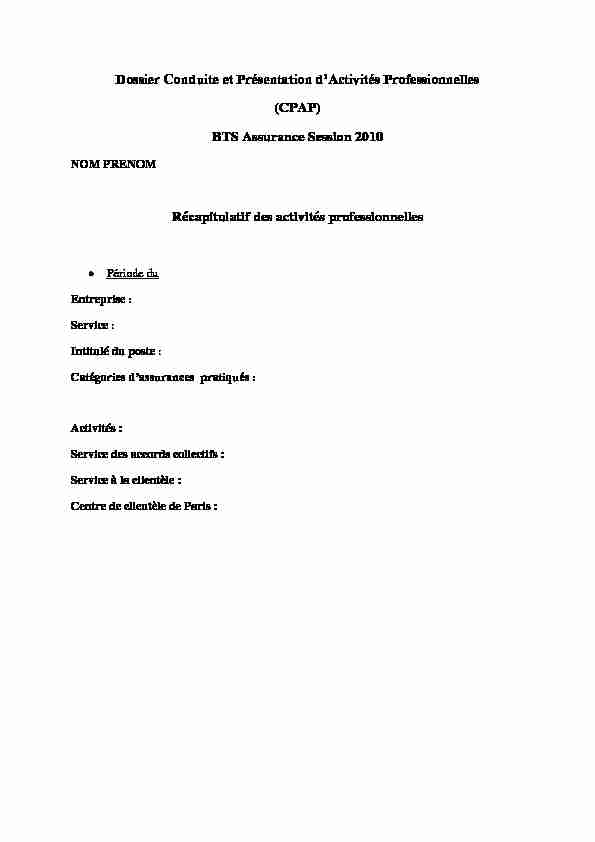 [PDF] Dossier Conduite et Présentation dActivités Professionnelles (CPAP