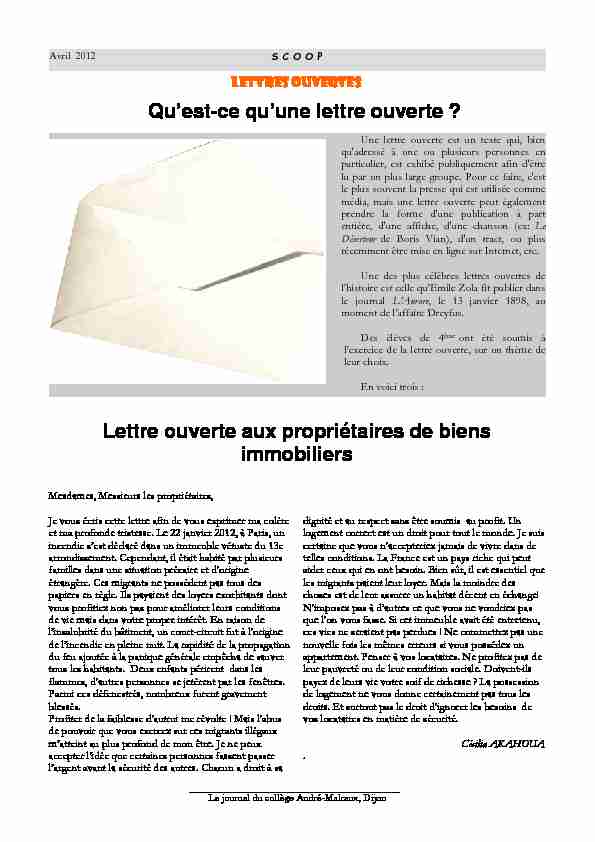 [PDF] lettres ouvertes - Collège André Malraux Dijon
