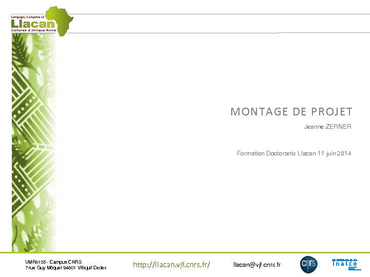[PDF] MONTAGE DE PROJET - LLACAN - CNRS