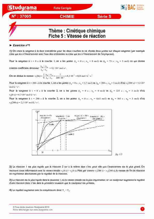 [PDF] Thème : Cinétique chimique Fiche 5 : Vitesse de réaction - Studyrama