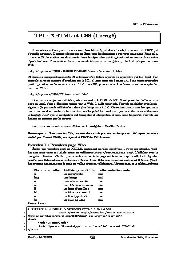 [PDF] TP1 : XHTML et CSS (Corrigé)