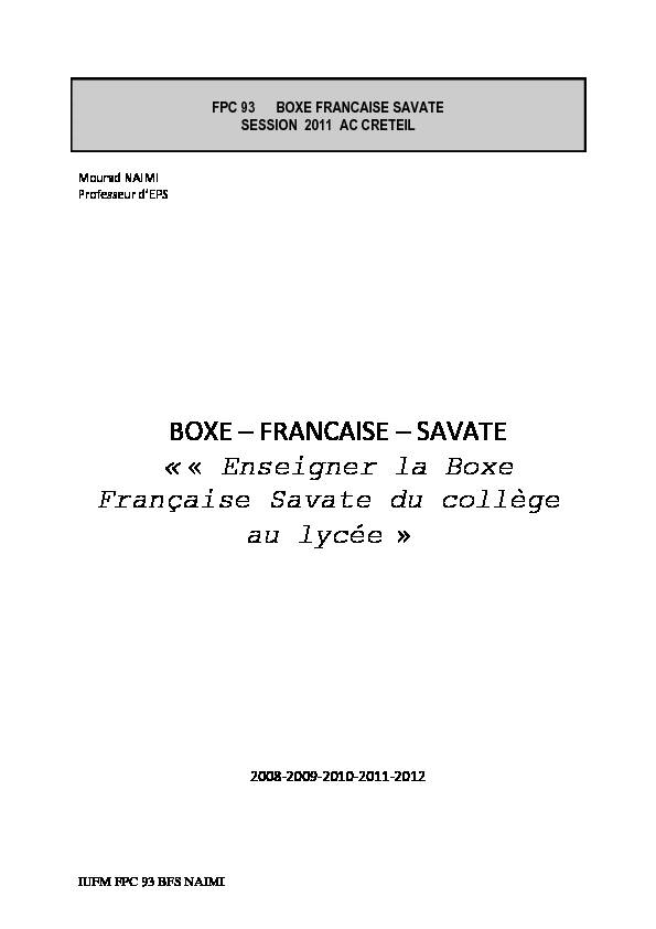 [PDF] FORMATION BOXE FRANCAISE SAVATE
