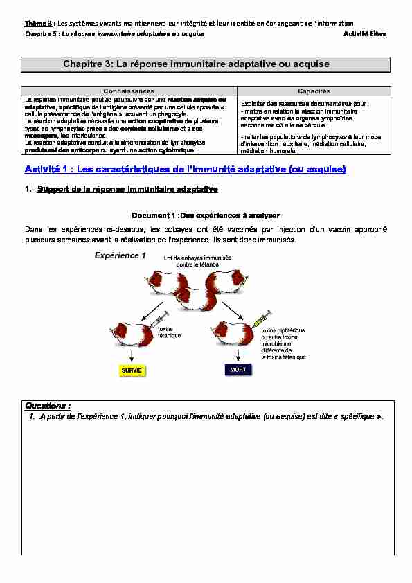 [PDF] La réponse immunitaire adaptative ou acquise  - Blog Ac Versailles