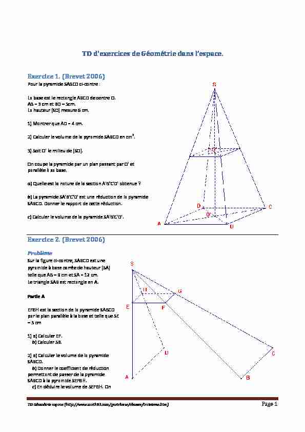 [PDF] TD dexercices de Géométrie dans lespace - Math93