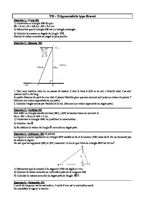 [PDF] TD - Trigonométrie type Brevet - Math93