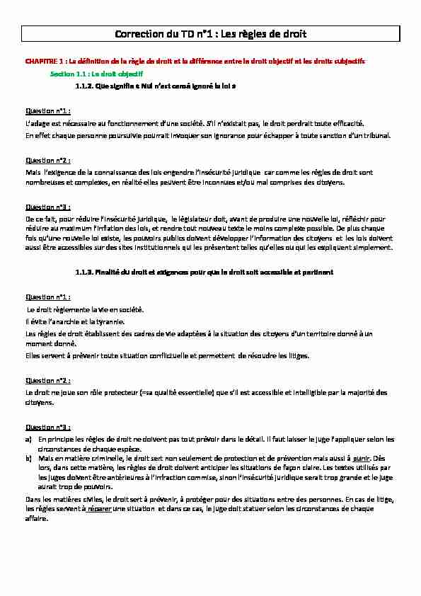 [PDF] Correction du TD n°1 : Les règles de droit