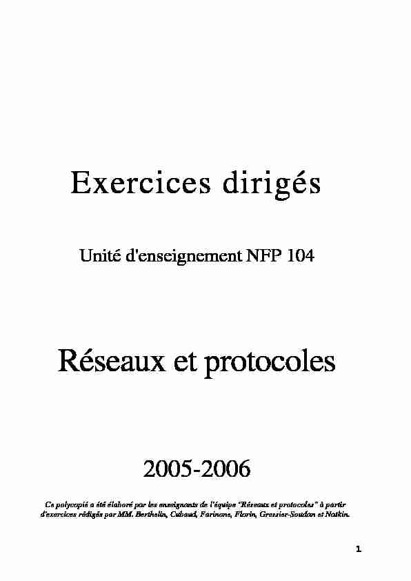 [PDF] Exercices dirigés Réseaux et protocoles - Cnam
