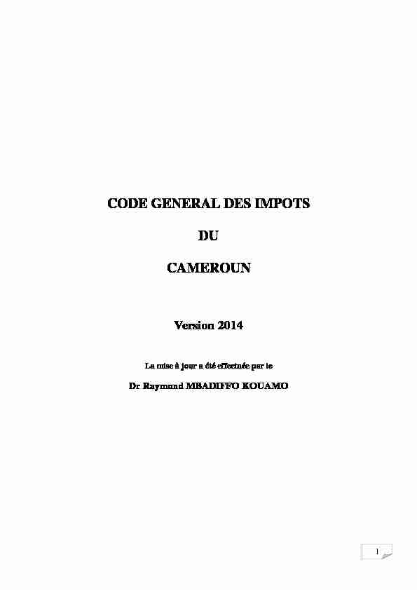 CODE GENERAL DES IMPOTS DU CAMEROUN