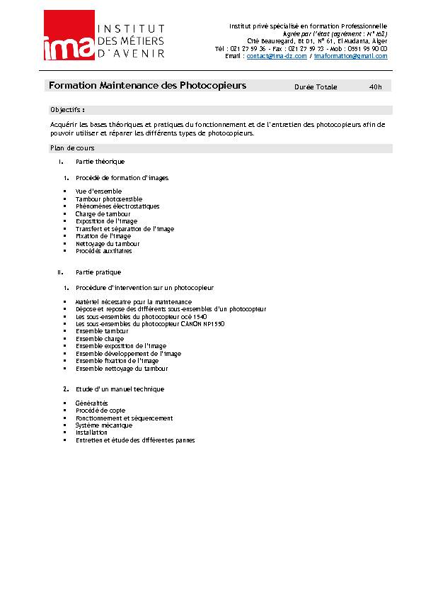 [PDF] Formation Maintenance des Photocopieurs