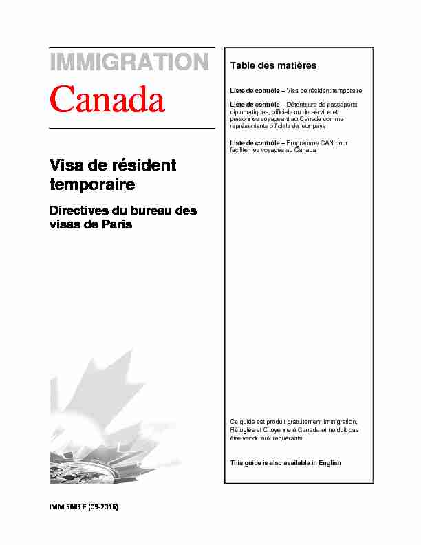 [PDF] IMM 5883 : Visa de résident temporaire - Immigration, Réfugiés et