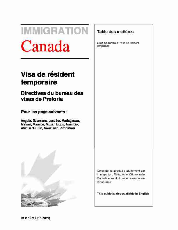 [PDF] IMM 5971 F: Visa de Residence Temporaire - Immigration, Réfugiés