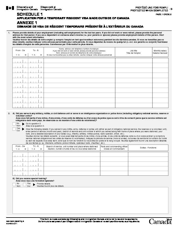 [PDF] SCHEDULE 1 - Demande de visa de résident temporai