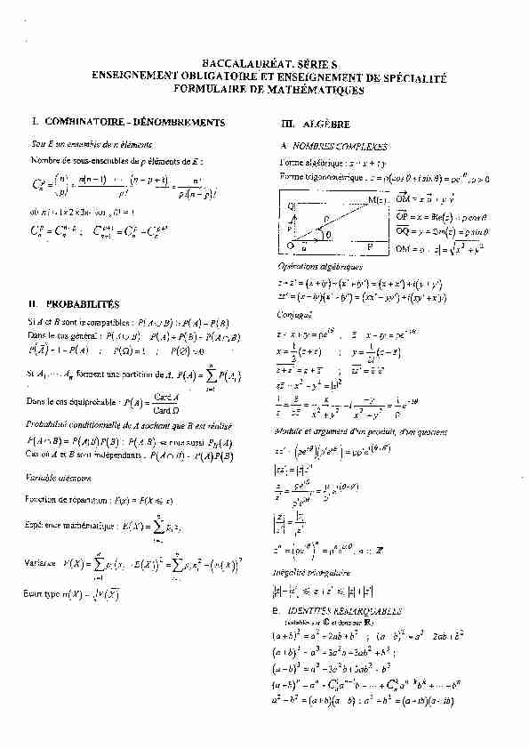 [PDF] Formulaire de terminale S - Mathovore