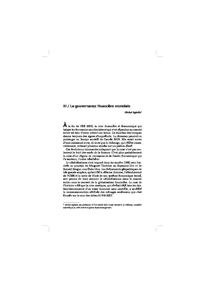 [PDF] La gouvernance financière mondiale - CEPII