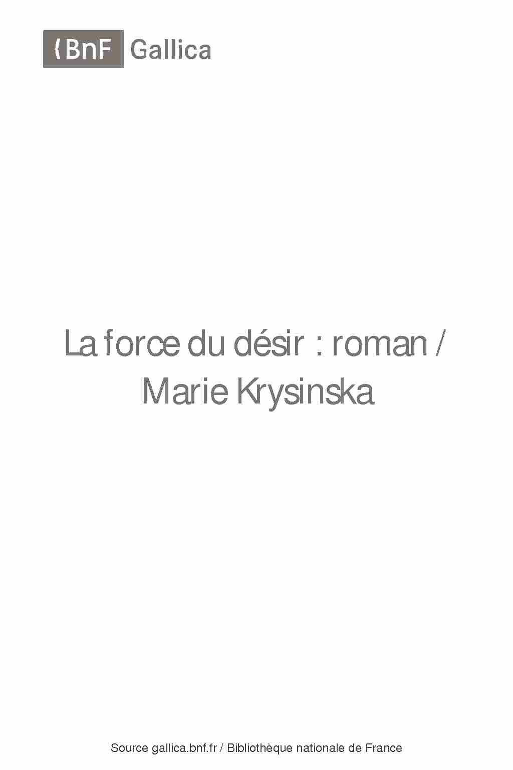 La force du désir : roman / Marie Krysinska
