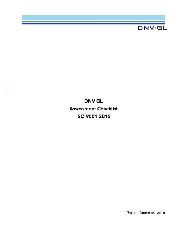 DNV GL Assessment Checklist ISO 9001:2015
