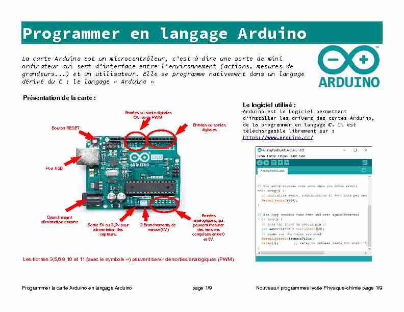 Programmer en langage Arduino