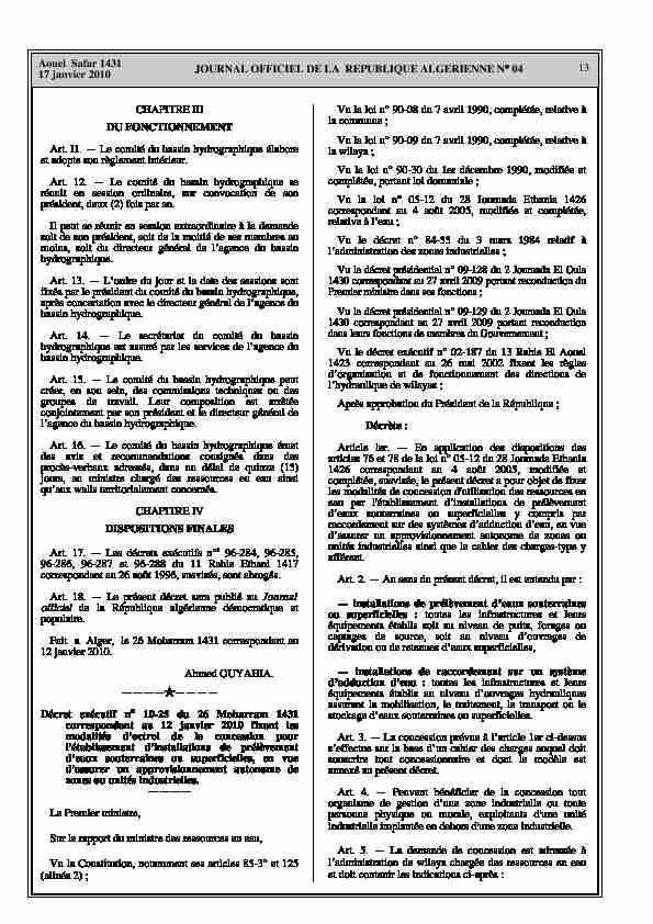 13 JOURNAL OFFICIEL DE LA REPUBLIQUE ALGERIENNE N$ 04