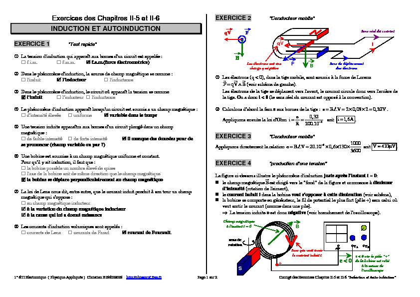[PDF] Exercices Chapitre II-5 et II-6 Induction_Corrigé - Cours de