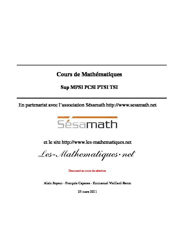 Cours de Mathématiques - Sup MPSI PCSI PTSI TSI En partenariat