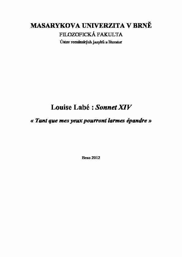 Louise Labé : Sonnet XIV