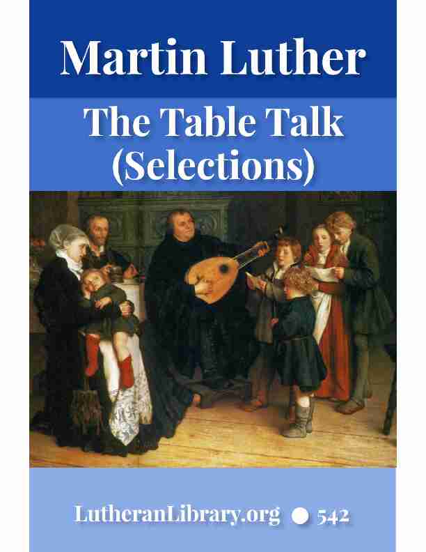The Table Talk of Doctor Martin Luther: A Selection