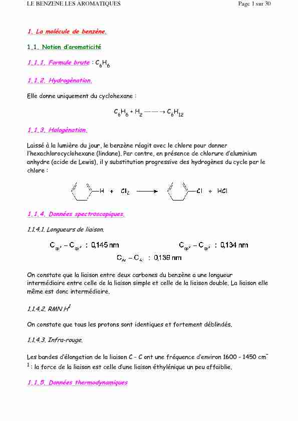 [PDF] 1 La molécule de benzène 111 Formule brute - AC Nancy Metz