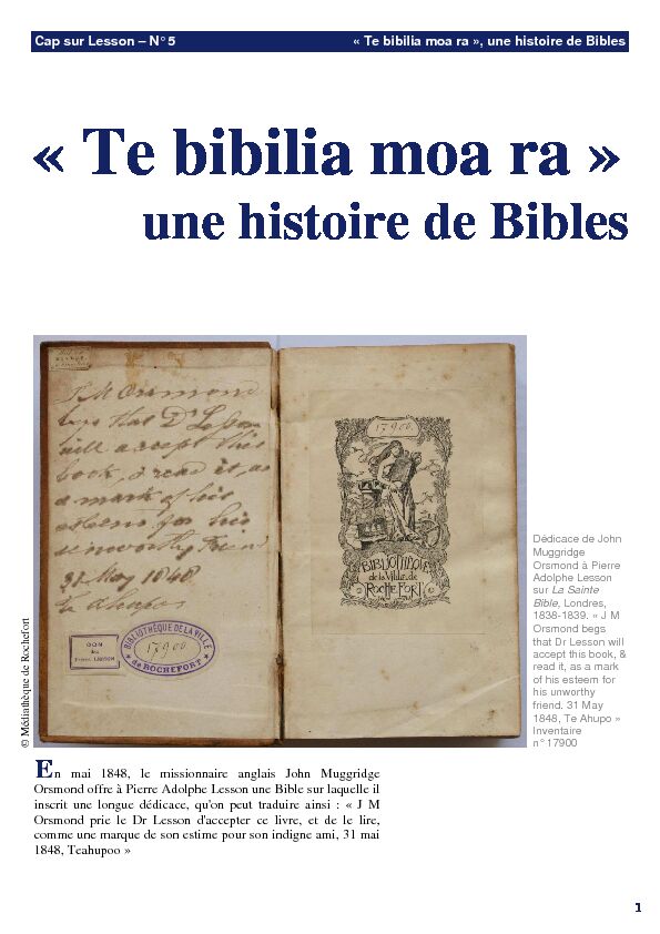 Te bibilia moa ra une histoire de Bibles