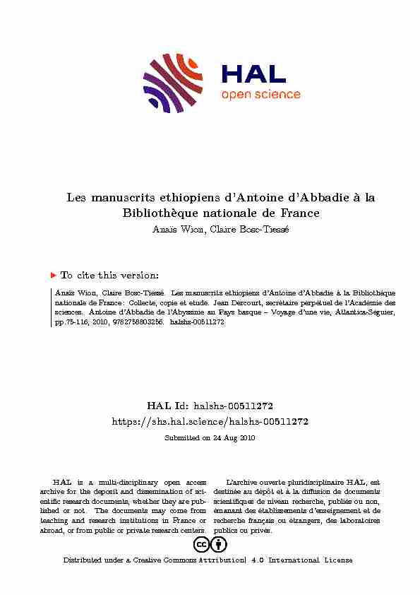 Les manuscrits éthiopiens dAntoine dAbbadie à la Bibliothèque