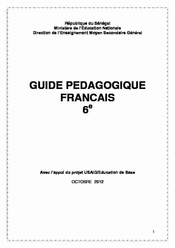 GUIDE PEDAGOGIQUE FRANCAIS 6