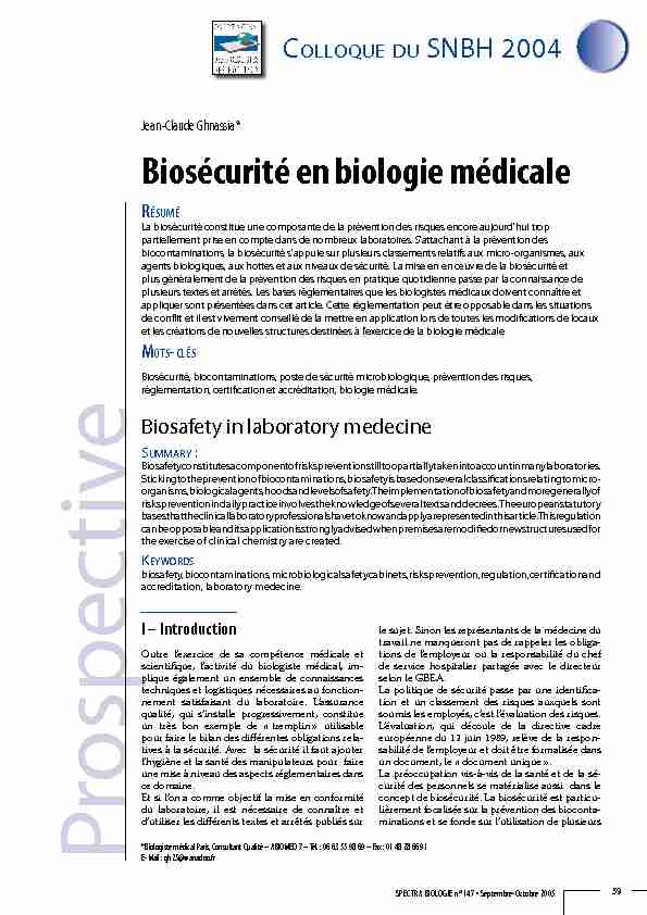 [PDF] Biosécurité en biologie médicale - Spectra Biologie