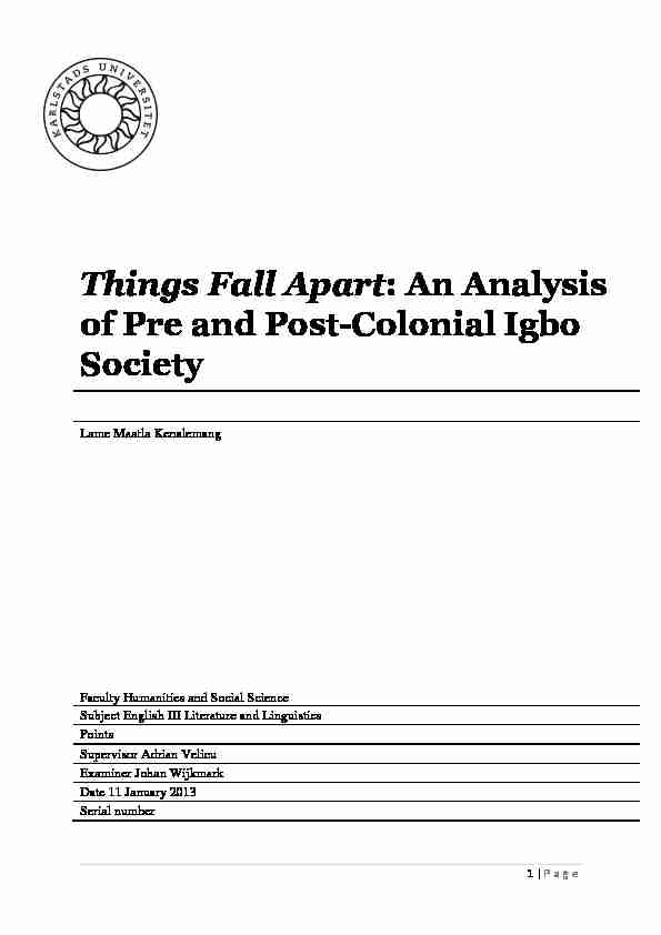 Things Fall Apart: An Analysis of Pre and Post-Colonial Igbo Society