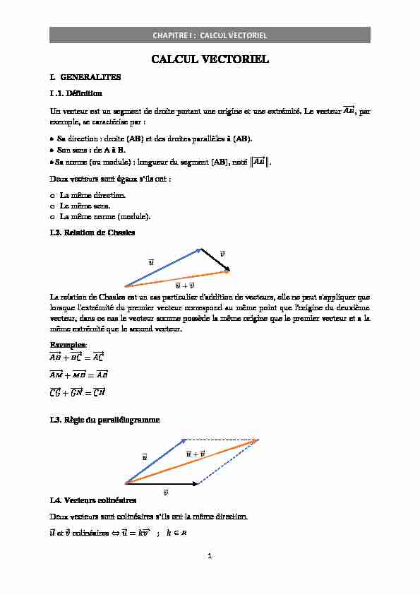 Chapitre I : calcul vectoriel